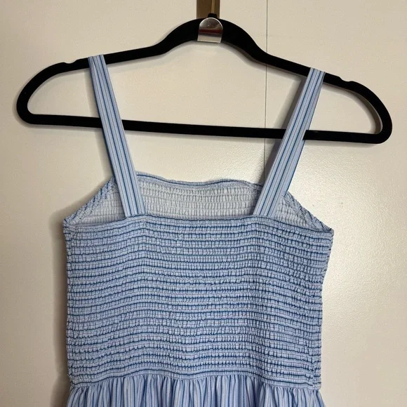 Commense Pinstripe Shirred Backless Long Cami Dress Smocked Blue White NWT Small - Picture 9 of 12